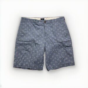 J Crew Gramercy Shorts Mens 33 Horseshoe All Over Print Blue Chino 100% Cotton